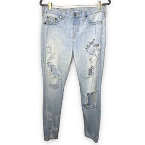 True Religion Size 31 Light Wash Skinny Super Destroyed Distressed Denim Jeans